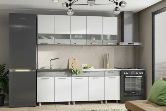 Кухонный гарнитур Hoff Денвер, 2 м, 200х216х60, цвет ателье серый, белый шагрень, антарес